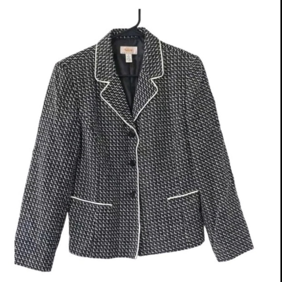 Talbots Tweed Jacket P10 Women Black White 3Button Long Sleeve Excellent - Picture 9 of 9
